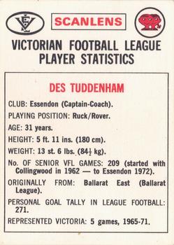 1974 Scanlens VFL #131 Des Tuddenham Back